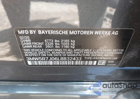 2020 BMW 330I xDrive из США, поврежденный, VIN 3MW5R7J06L8B32433